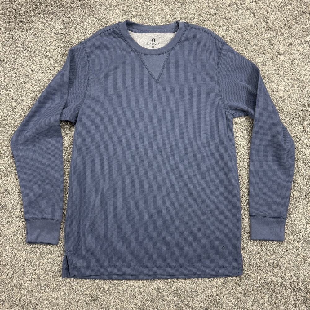 Sun River Mens Blue Waffle Knit Long Sleeve Crewneck T-Shirt Casual Top M